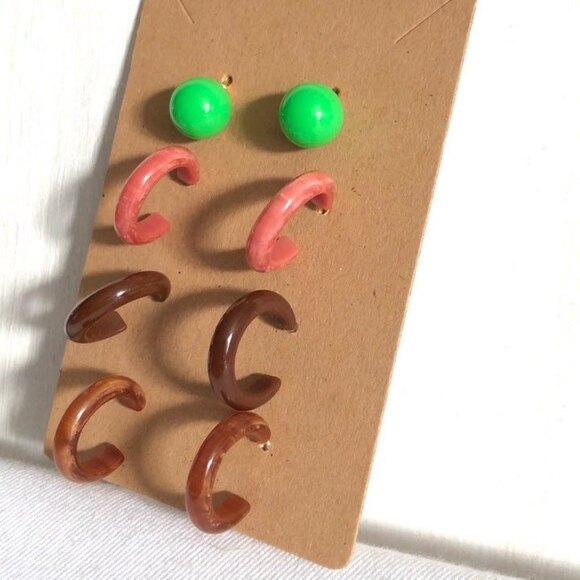 Green Ball Stud Warm Color Tones Hoop Pierced Earrings 4 Pairs - Picture 1 of 6